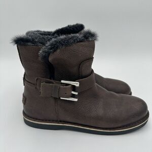 Shabbies Amsterdam Women’s Brown Leather Ankle Boots Faux Fur Lined Size 8.5/9
